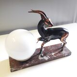 Art Deco table lamp - Copper antelope on marble - 1940