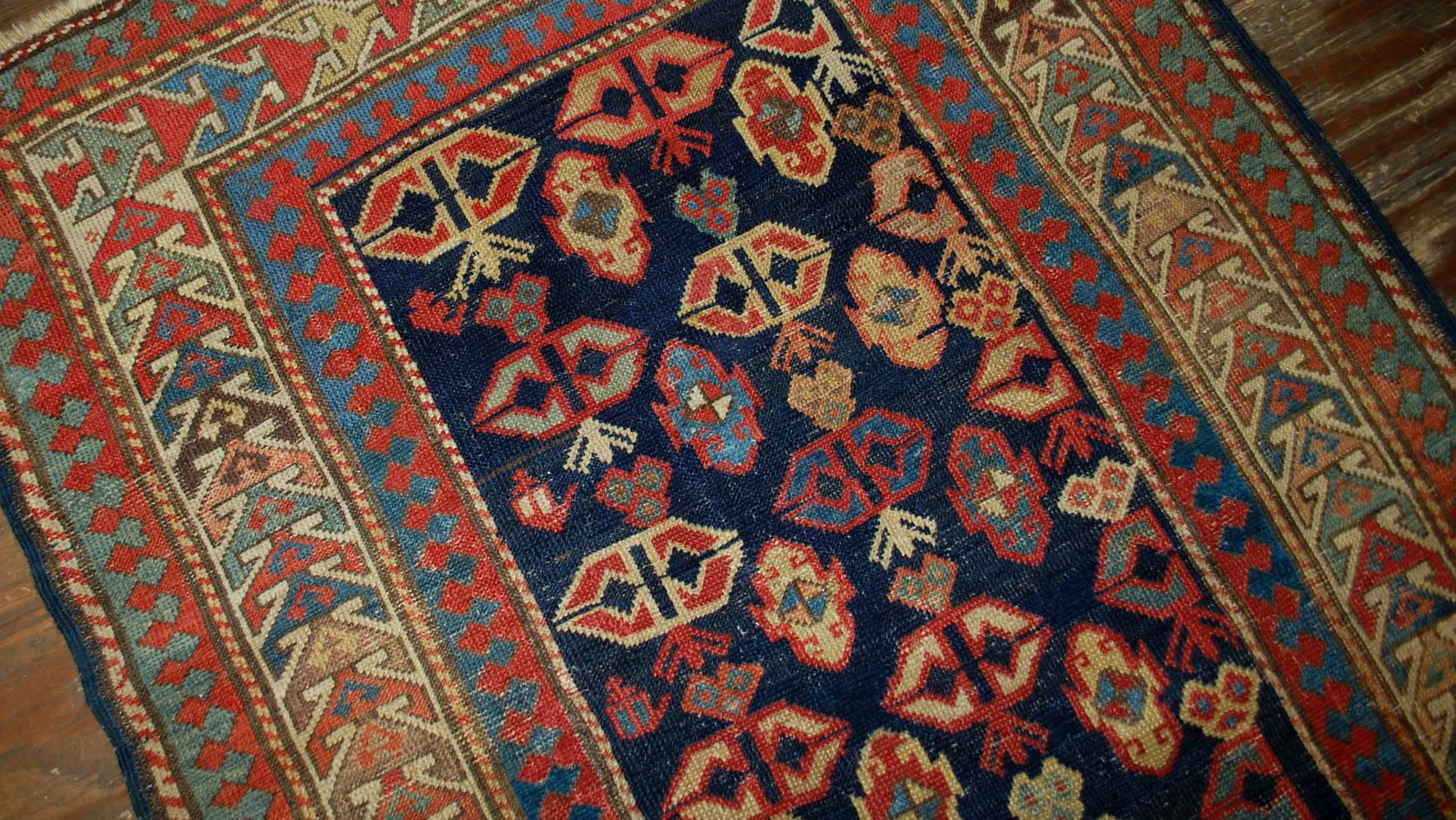 Old caucasian carpet gendje handmade 106cm x 222cm 1880s, 1b519
