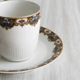 7 Limoges porcelain cups and saucers with gold decoration and floral motif.