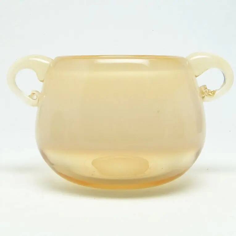 Mid-century modern vase, beige glass, designed by M. Jakubas, Poland, 1970s