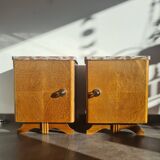 Pair of retro marble and wood bedside tables