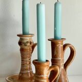 3 vintage handcrafted pottery candle holders