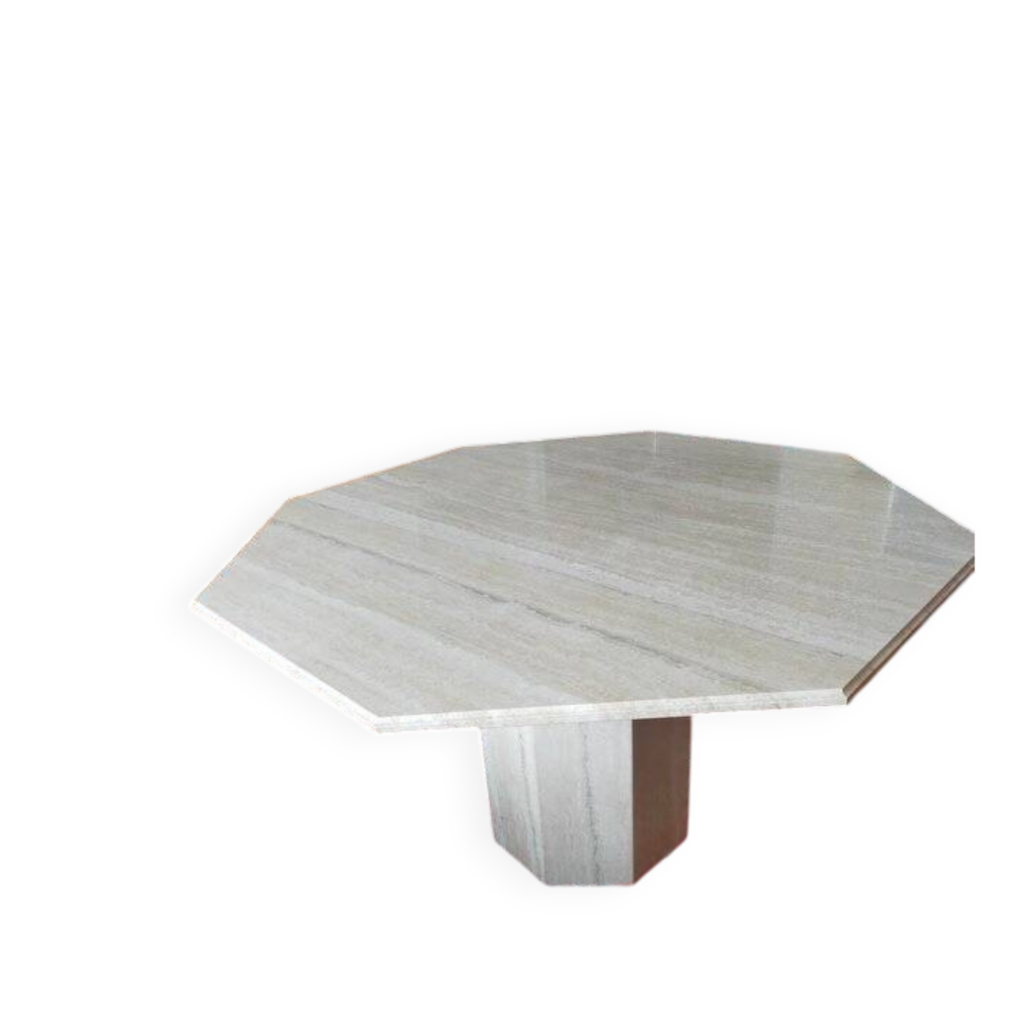 Octagonal dining table in travertine