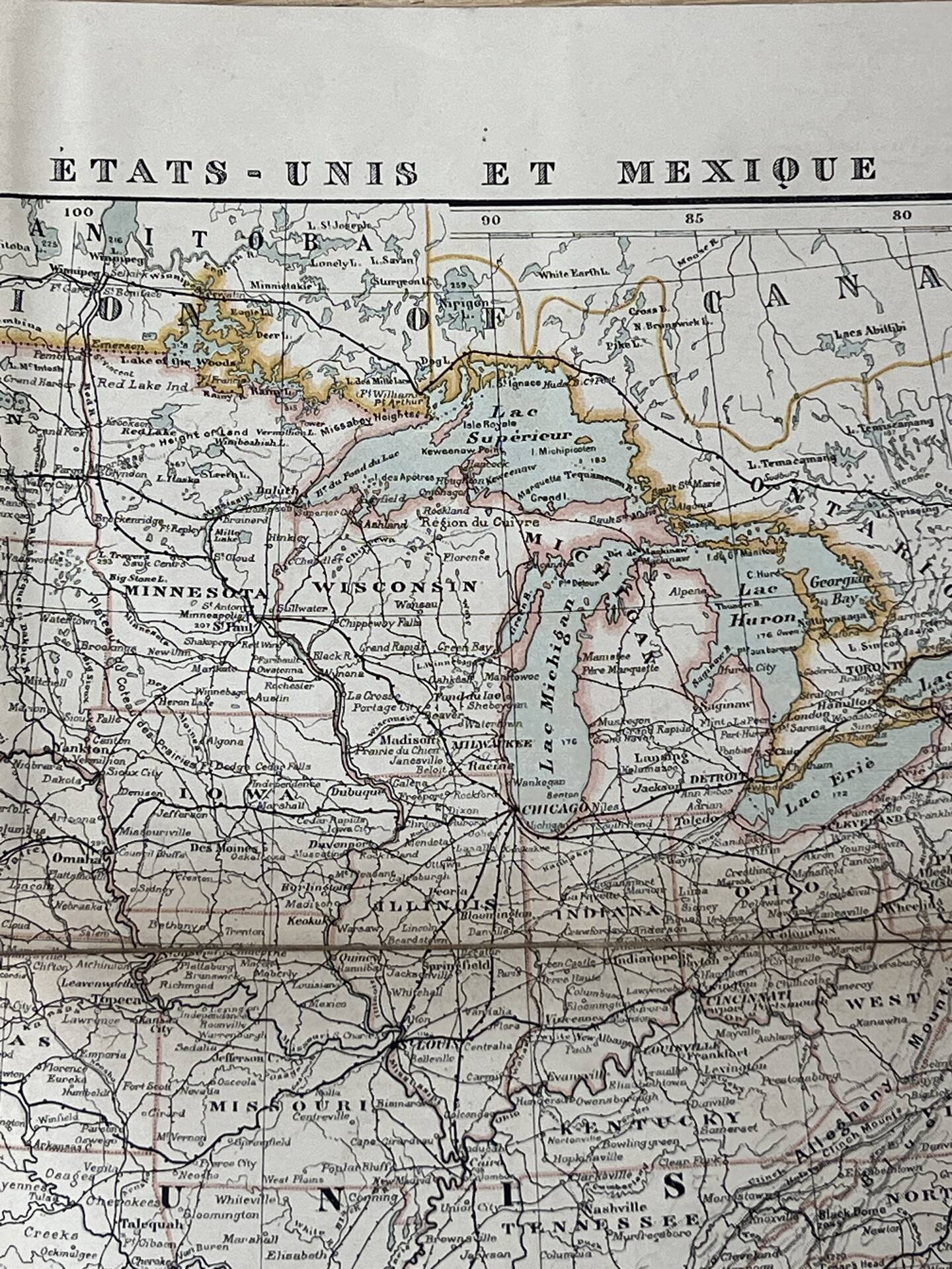 Carte ancienne États Unis et Mexique 70,5x53cm