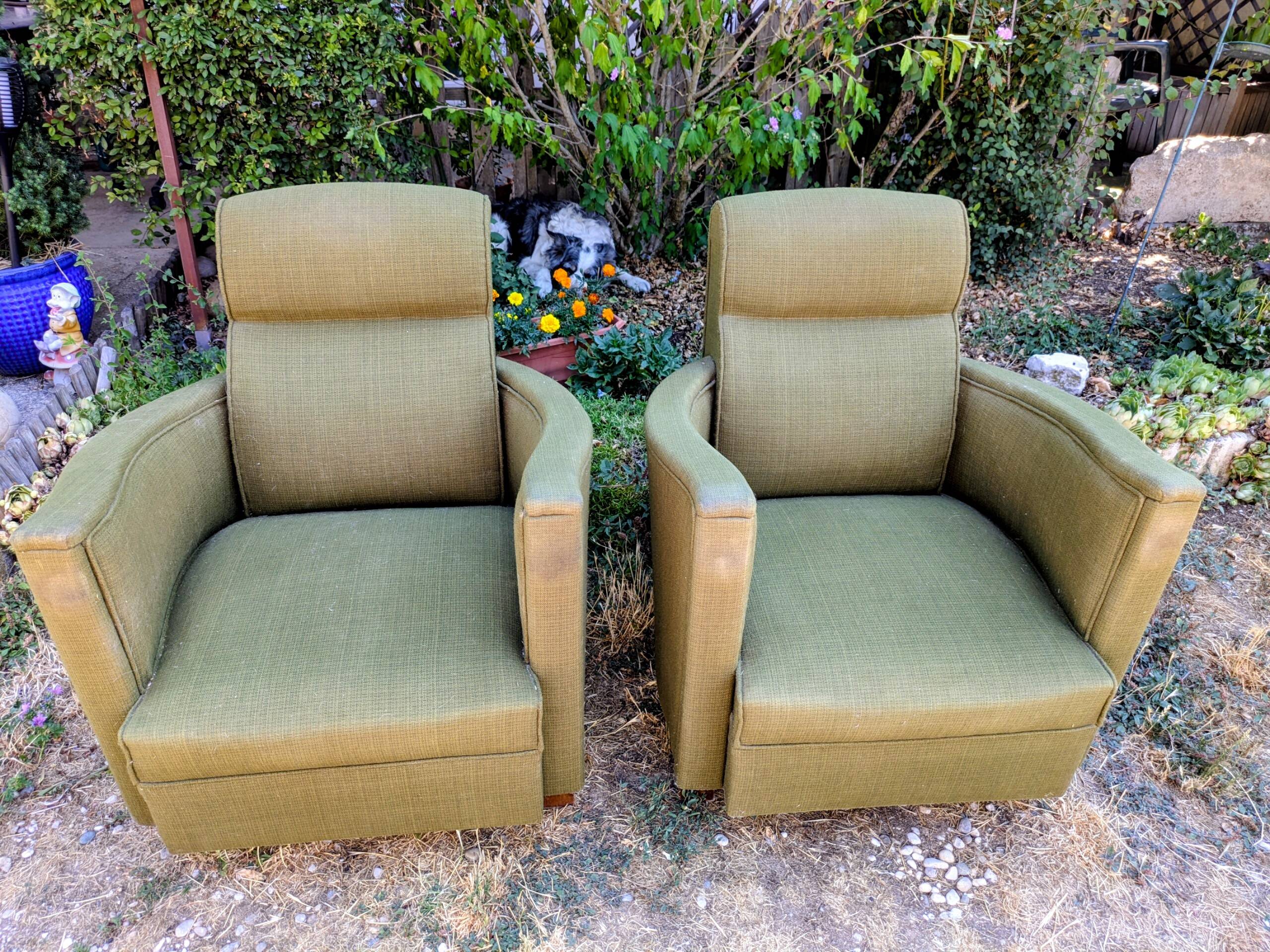 Pair of vintage studio armchairs in Art Deco style.