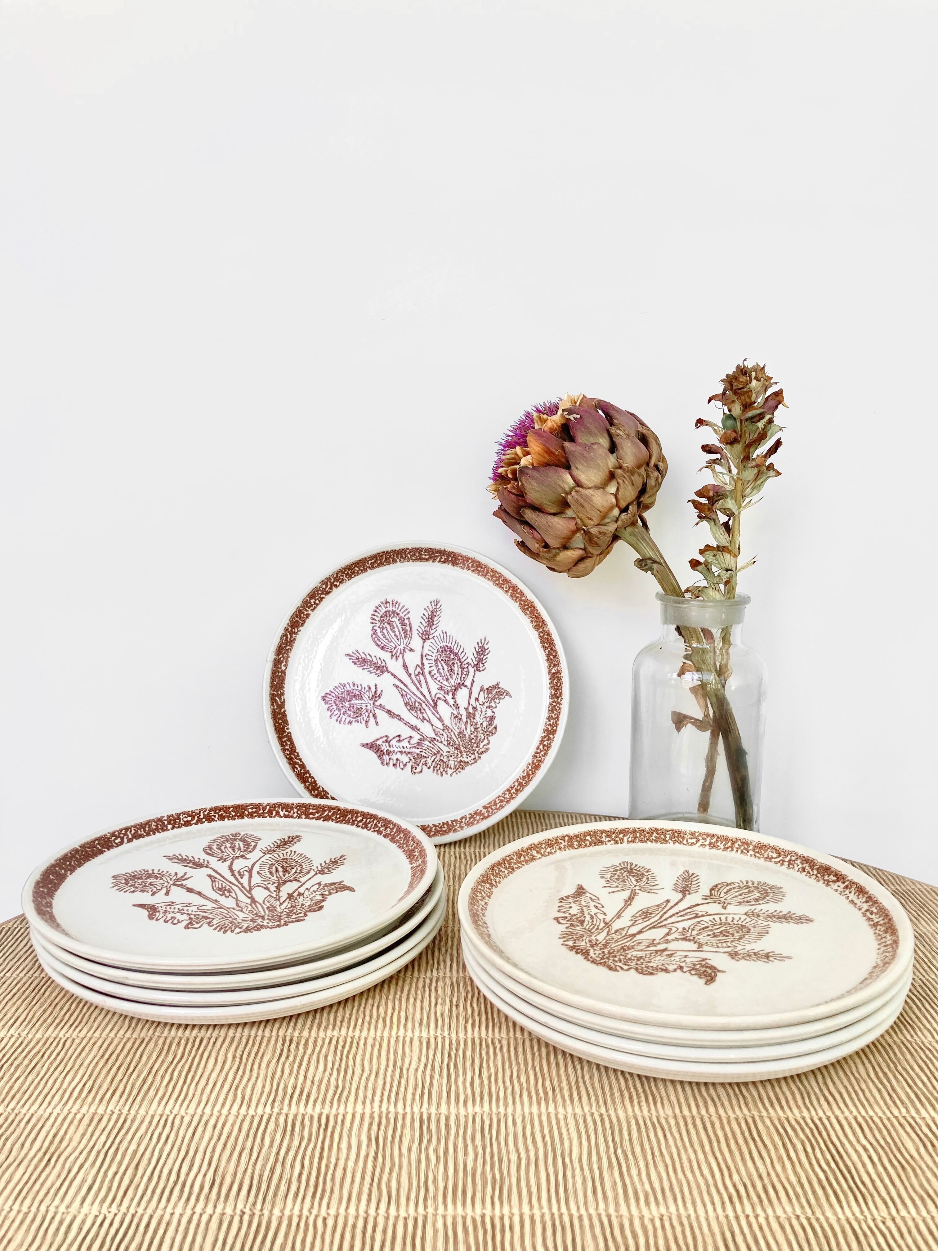 9 dessert plates herbarium thistles