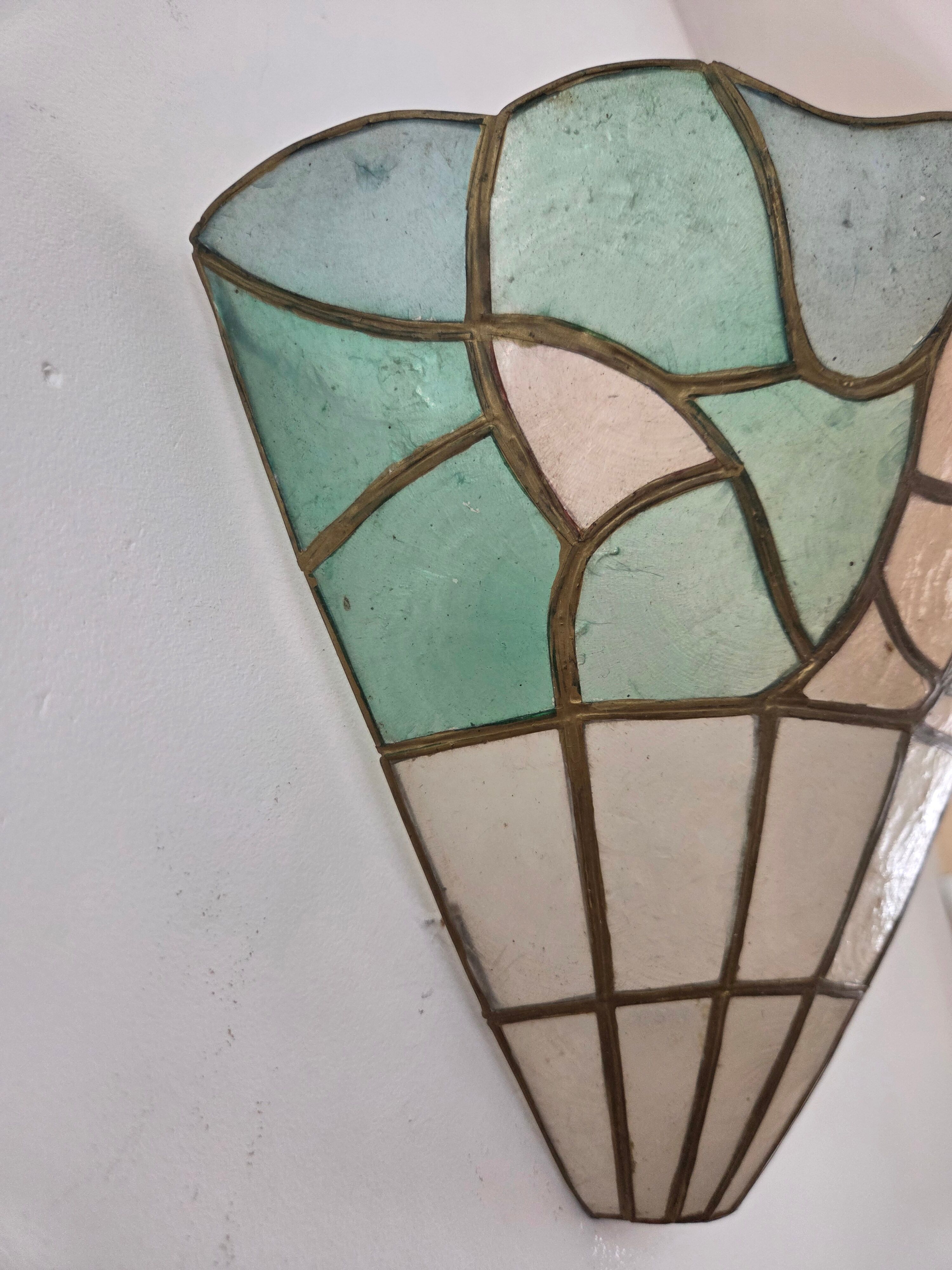 Mother-of-pearl and brass wall light