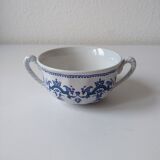 Set of 4 large cups with sky blue handles with Royal navy blue decoration signed salins Ségur ceramic France