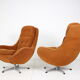 Set of two orange wing armchairs Interier Praha, Czechoslovakia