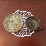 Lunch cup and under cup in stoneware - vintage