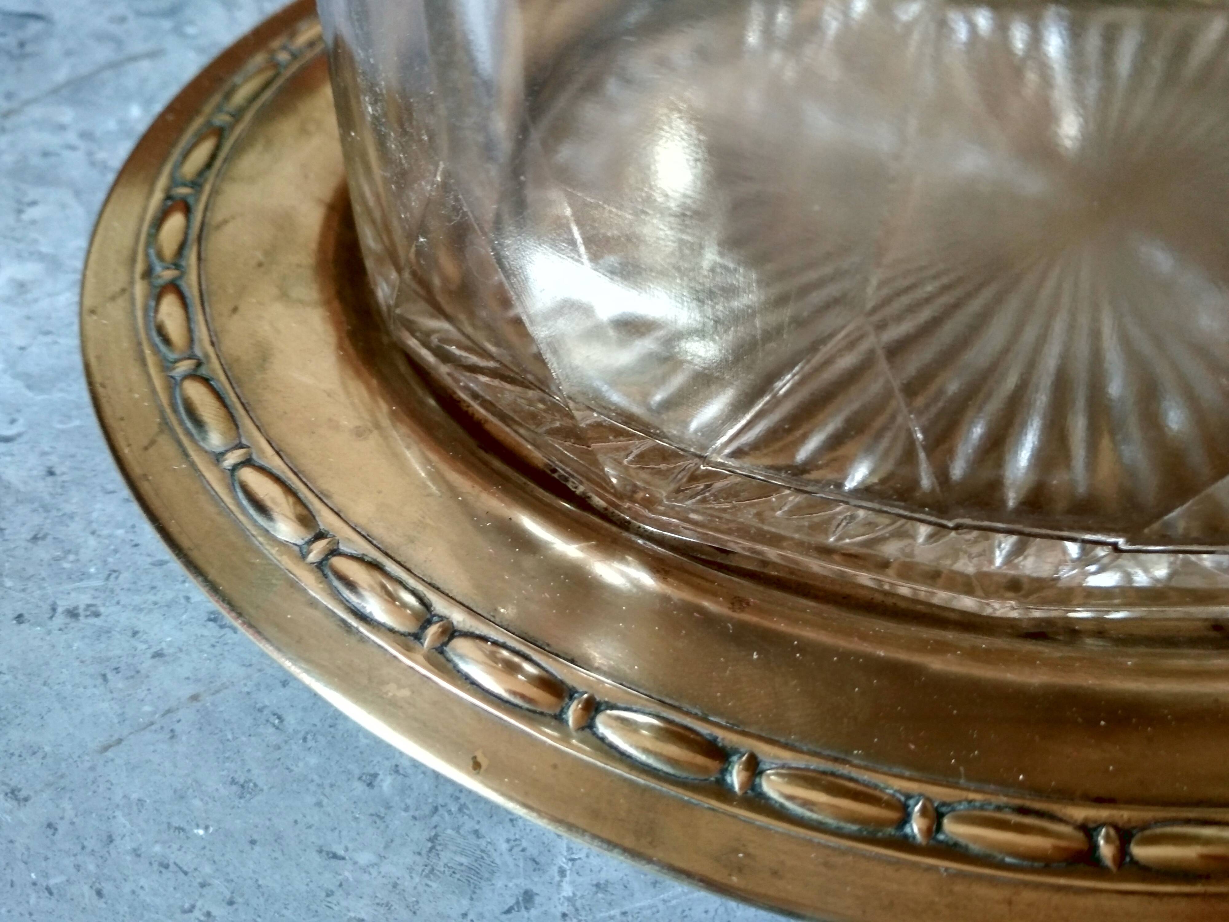 Box art deco cookies, candy vintage, Bowl cut glass and brass