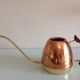 Watering can in hammered red copper and wooden handle/vintage 60s-70s