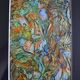 Framed abstract painting under glass