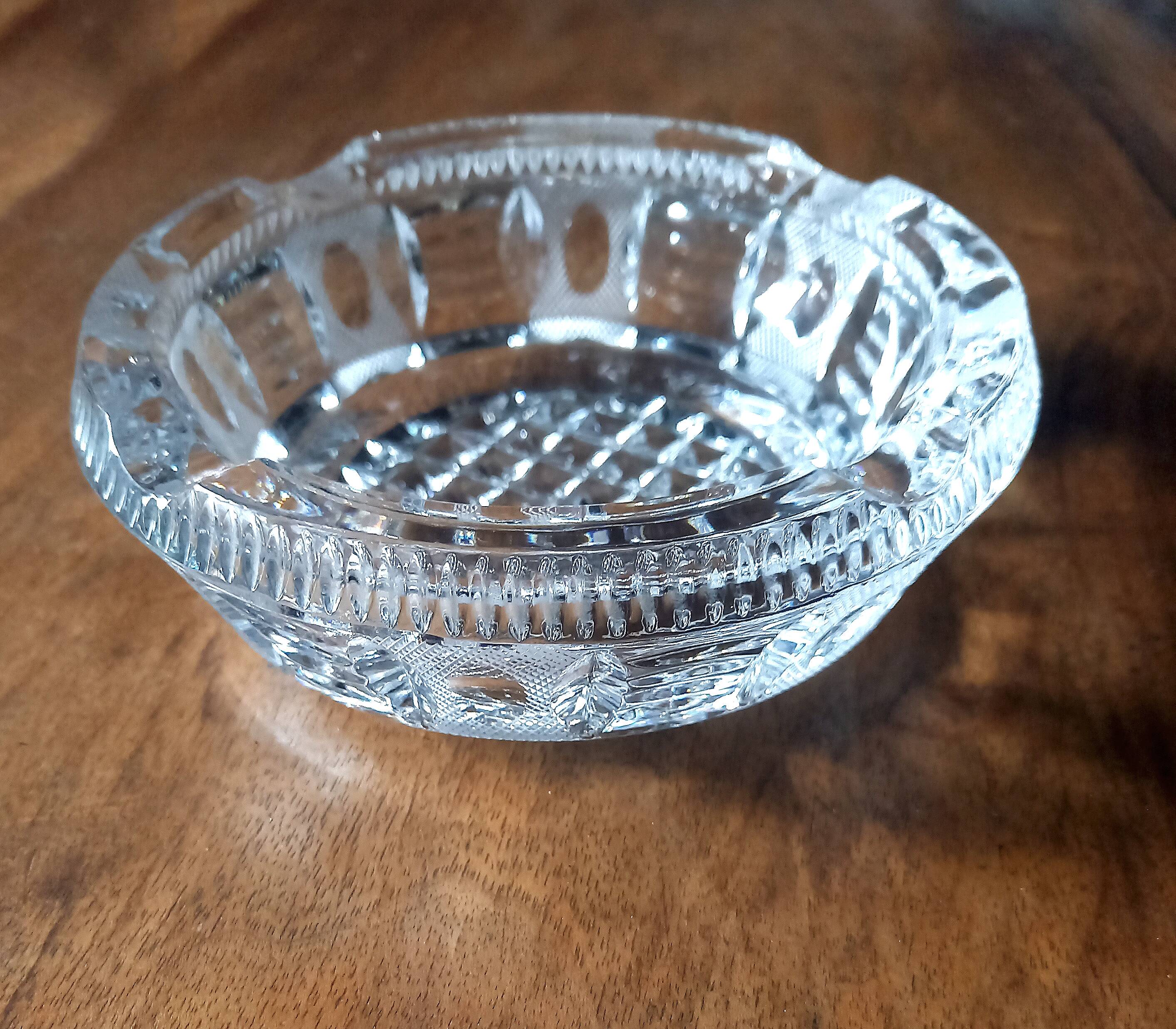 Old cut crystal ashtray Art Deco decor Vintage 40s/50s