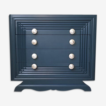 Wooden art deco dreser painted blue