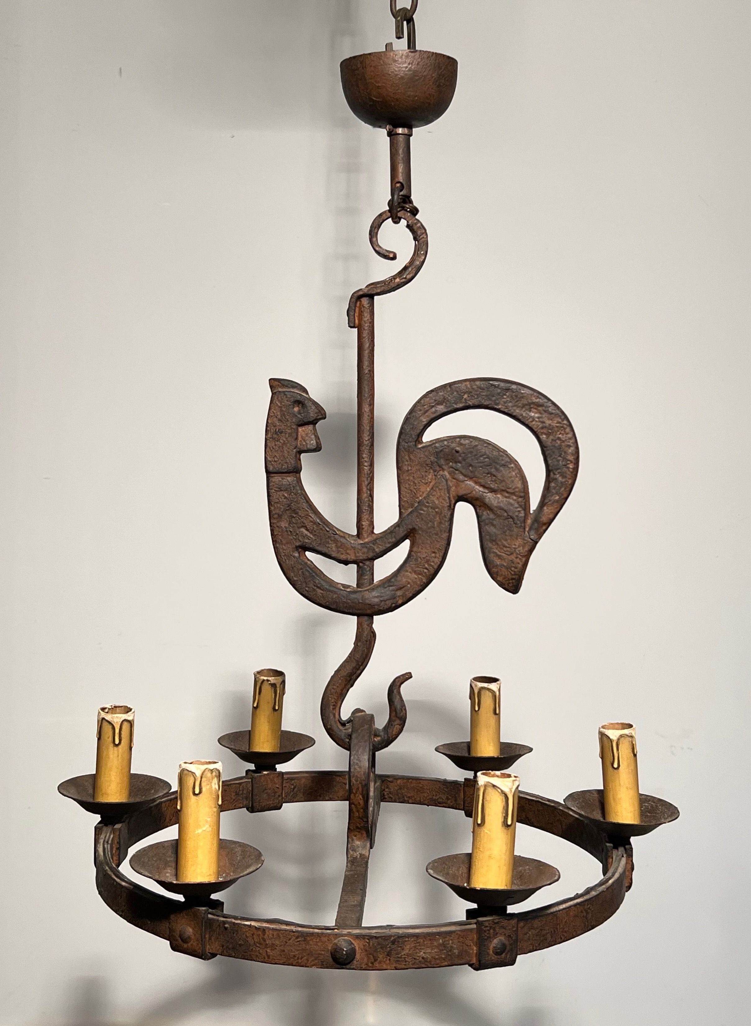 Lustre with rooster by Jean Touret for Atelier Marolles