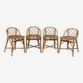 Série de 4 chaises en rotin, France, 1960