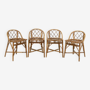 Series of 4 rattan chairs, France, 1960