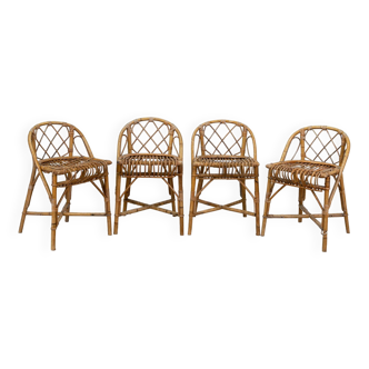 Series of 4 rattan chairs, France, 1960