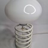 Vintage table lamp with spring base, opaline globe, Maurer style, 80s