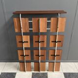 Coat rack wall unit in palisander wood veneer and chrome 1960s
