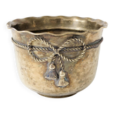 Cache-pot vintage en laiton bord ondulé corde nouée torsadée