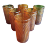Set of 6 amber water glasses with diamond patterns