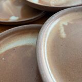 Lot of vintage 1970s beige stoneware dessert plates, handmade.