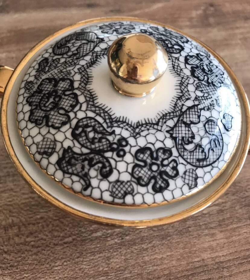 Limoges sugar bowl hand-painted Le Tallec x Rochas Paris vintage 1950s