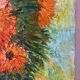 Sunflowers in a blue vase, knife technique, signed
