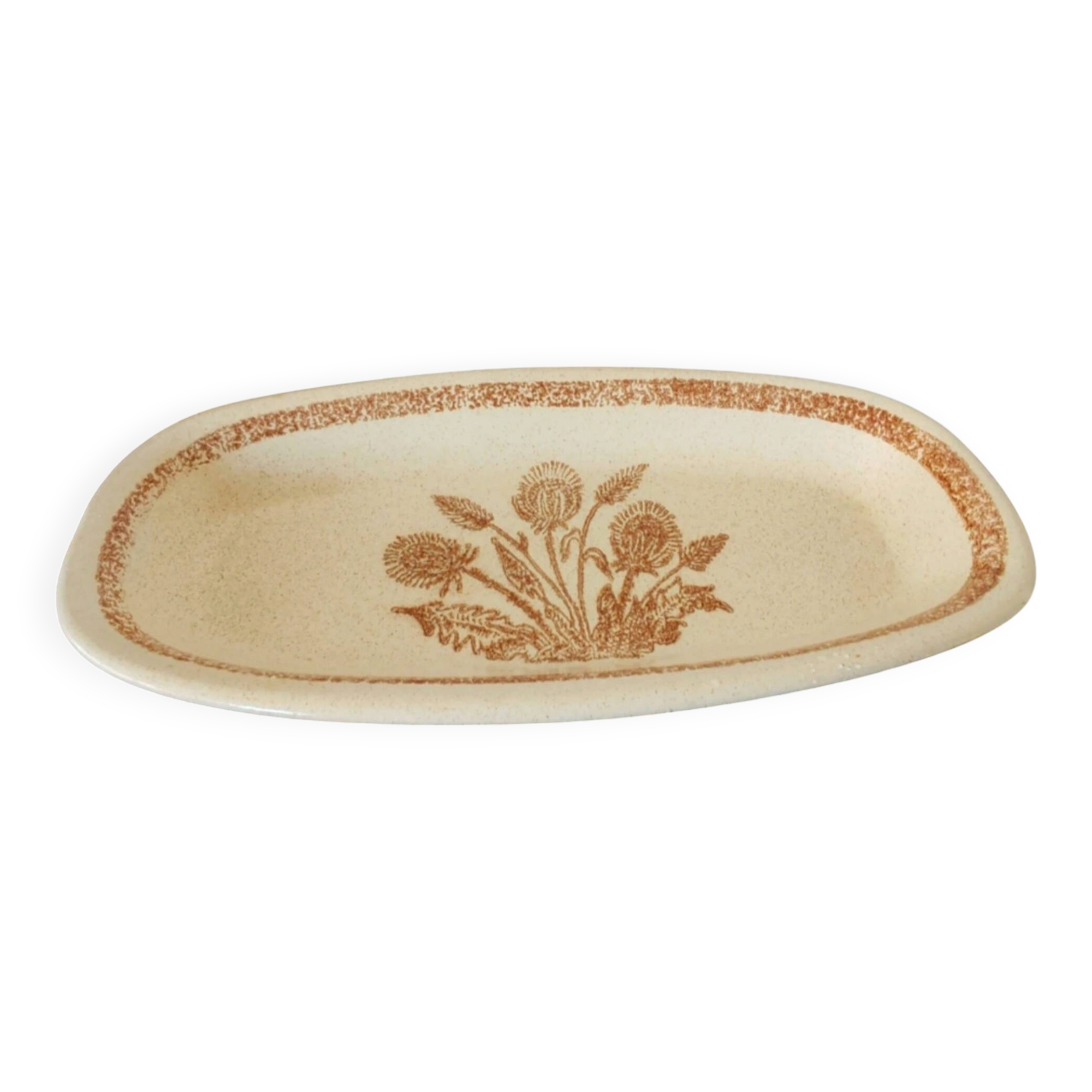 Large Oval Antique Ceramic / Stoneware Dish with Floral and Thistle Decoration