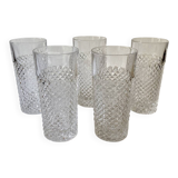 5 vintage glasses with a diamond point pattern