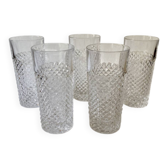 5 vintage glasses with a diamond point pattern