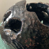 Large brutalist spherical vase in iridescent glazed terracotta