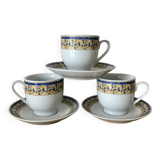 Lot de 3 tasses à café et soucoupes en céramique bleue et jaune