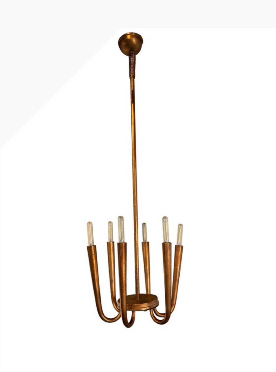 Rare Art Deco copper pendant light by Guglielmo Ulrich
