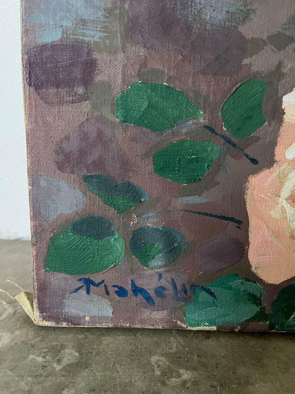 The roses, oil on canvas signed Mahelin.
