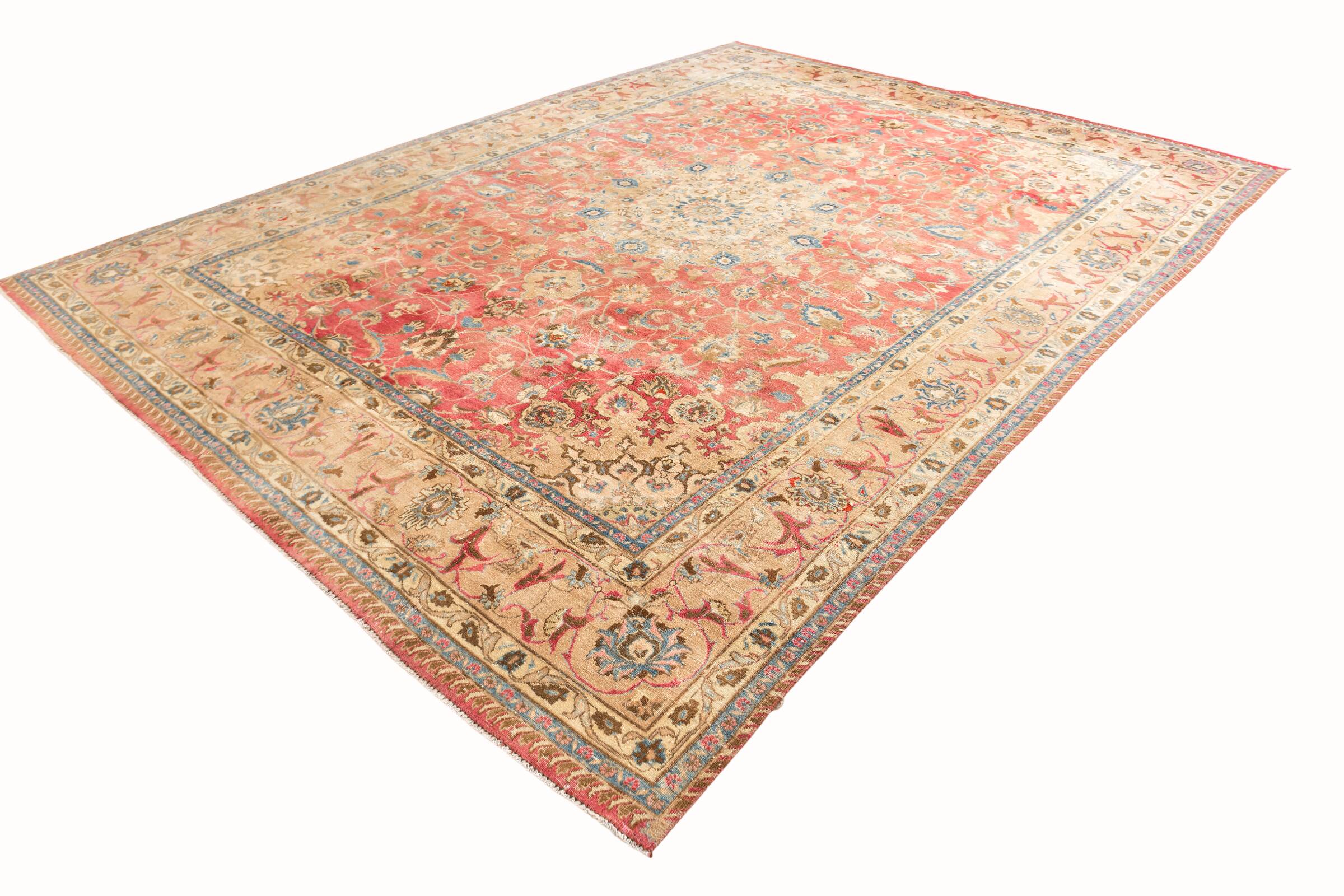 9x12 Pale Red & Cream Classic Persian Rug, 279x374Cm