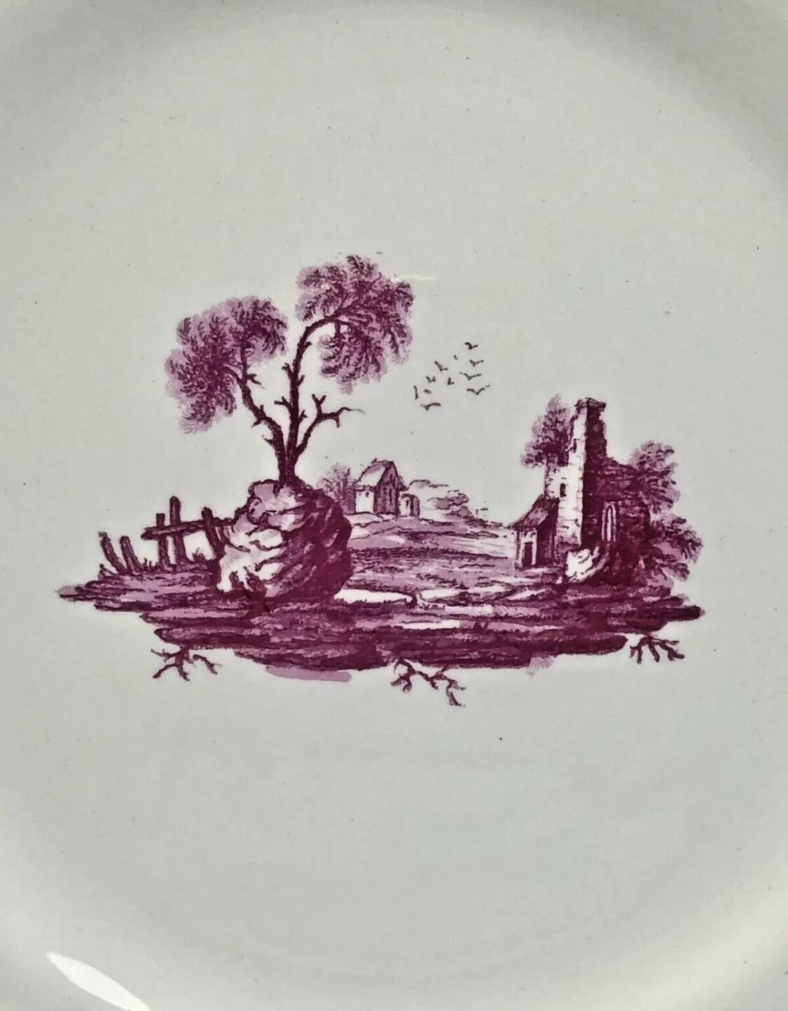 Round dish Gien model pink landscapes 1960 1971