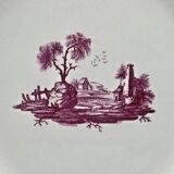 Round dish Gien model pink landscapes 1960 1971