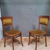 Pair of armchair and chair in curved wood
