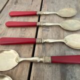 Six ice cream spoons in brass and bakelite