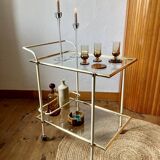 Dessert table with a cream-coloured metal structure and golden brass, 1960s.