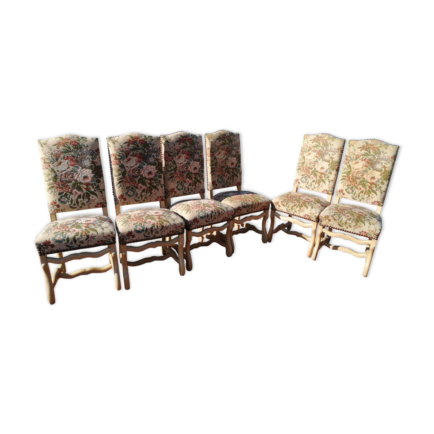 Lot de 6 chaises style Louis XIV en os de mouton