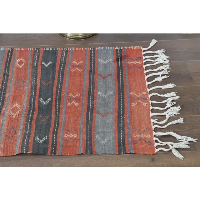 1970s Turkish Oushak Handmade Wool Cotton Red Runner Rug 74x338