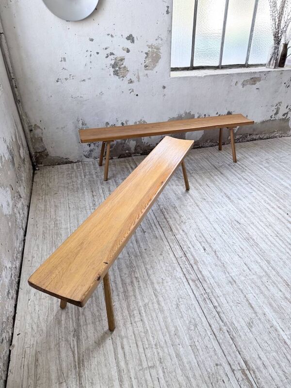 Paire de bancs années 50 mobilier de montagne pin