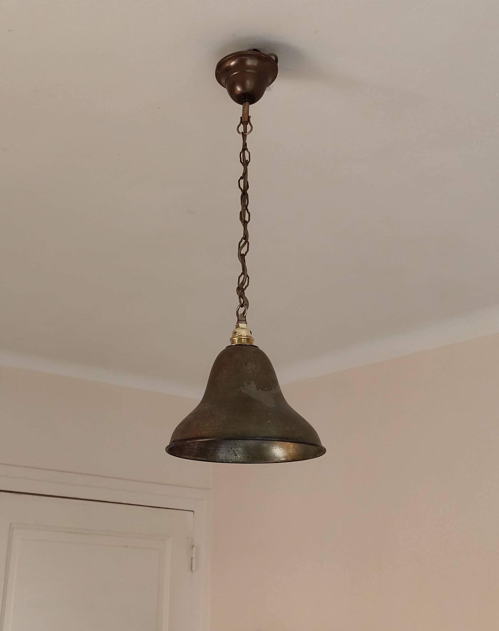 Suspension  abat-jour en laiton - lustre cloche métal bronzé