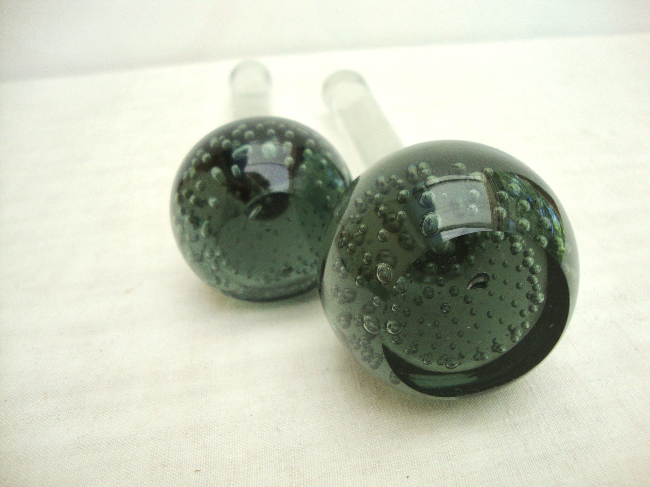 Set of 2 bubbled blown glass vases