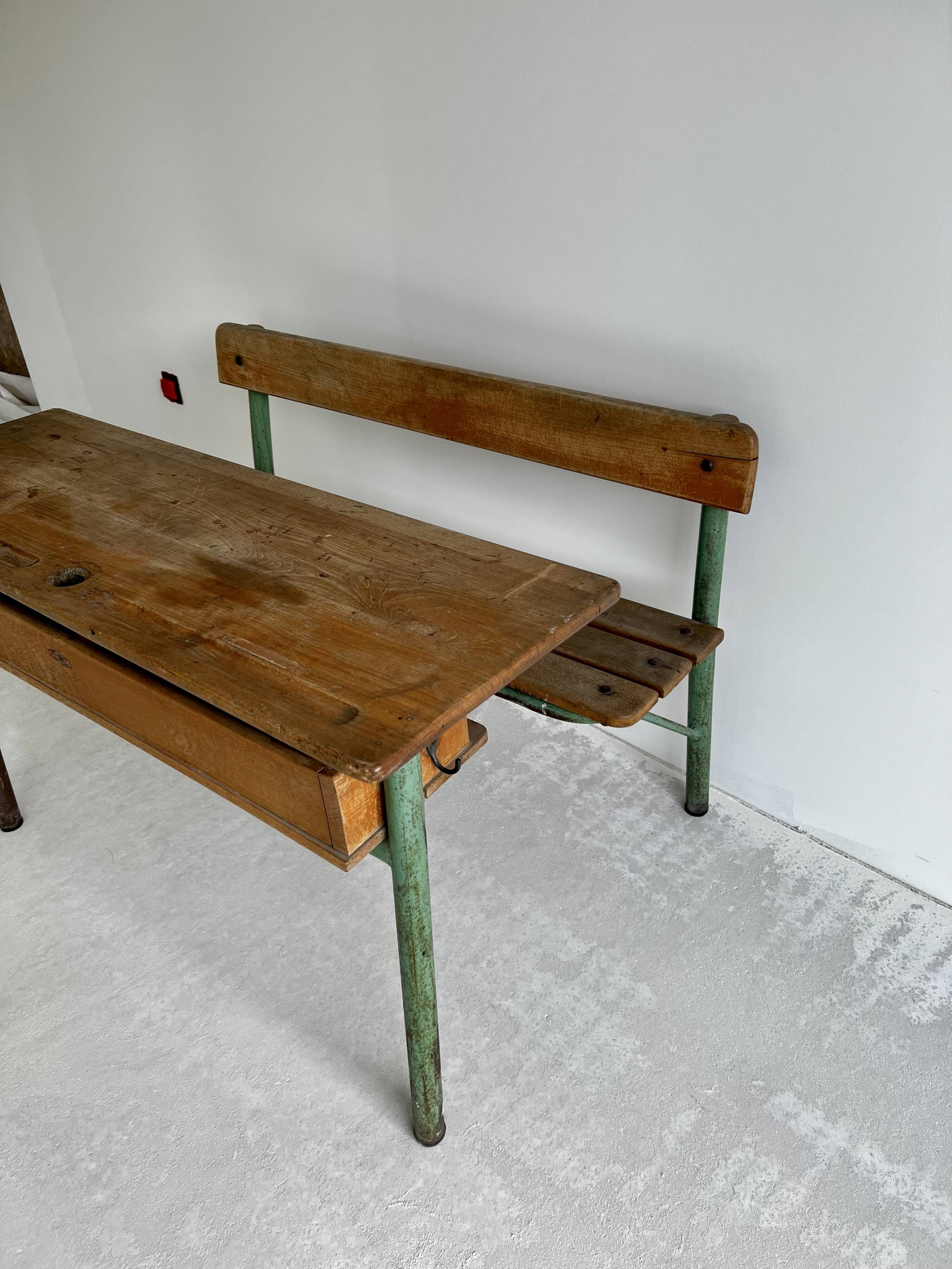 Ancien pupitre d’école double vintage Colman Thonon 1950-1960