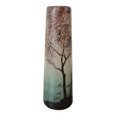 Vase en verre dépolit peint art déco signé